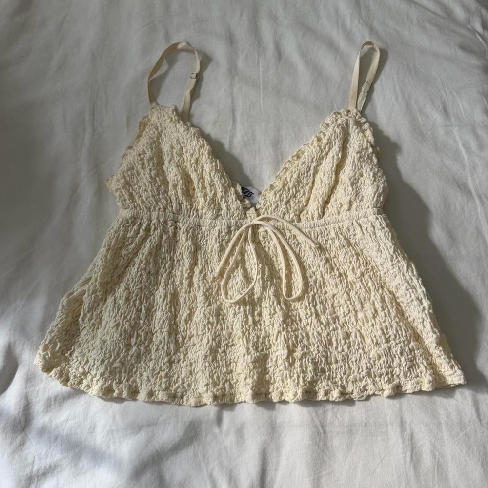 Cream Smocked V-Neck Cami Top